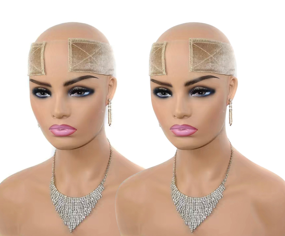 2 pcs Hook & Loop Closure Non Slip Wig Grip Band w/Swiss Lace Adjustable (BEIGE)